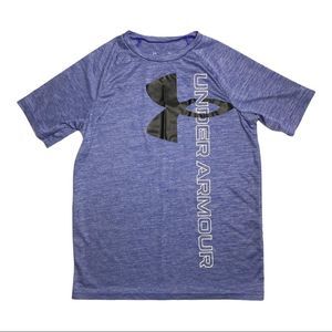 Under Armour UA Boys' Blue Tech Split Logo Hybrid Short Sleeve T-Shirt YMD